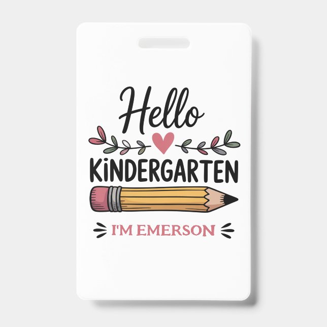 Hello Kindergarten Personalised Back To School ID Badge (Front)