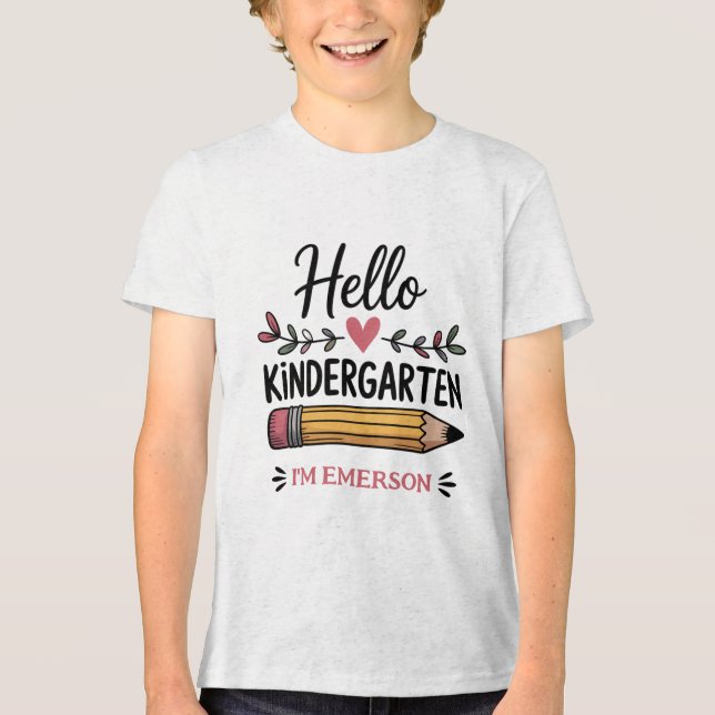 Hello Kindergarten Personalised Back To School Tri-Blend Shirt (Front)