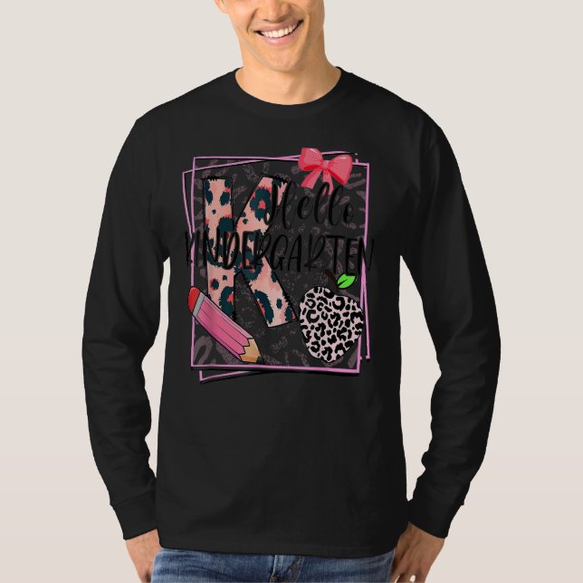 Hello Kindergarten Pink Leopard Back To School Leo T-Shirt (Front)