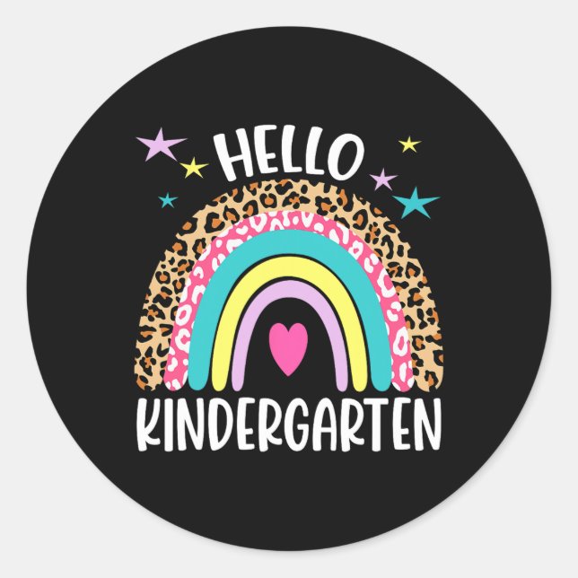 Hello Kindergarten Rainbow Back To School Teacher  Classic Round Sticker (Front)
