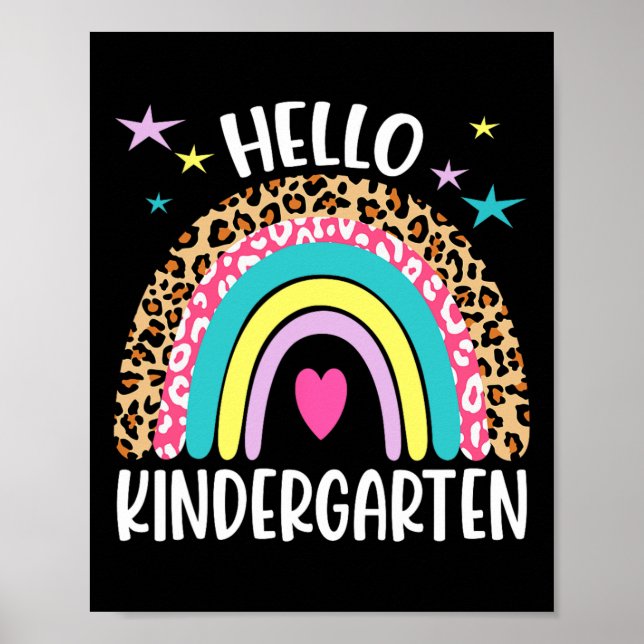 Hello Kindergarten Rainbow Byck To School Teacher  Poster (Front)