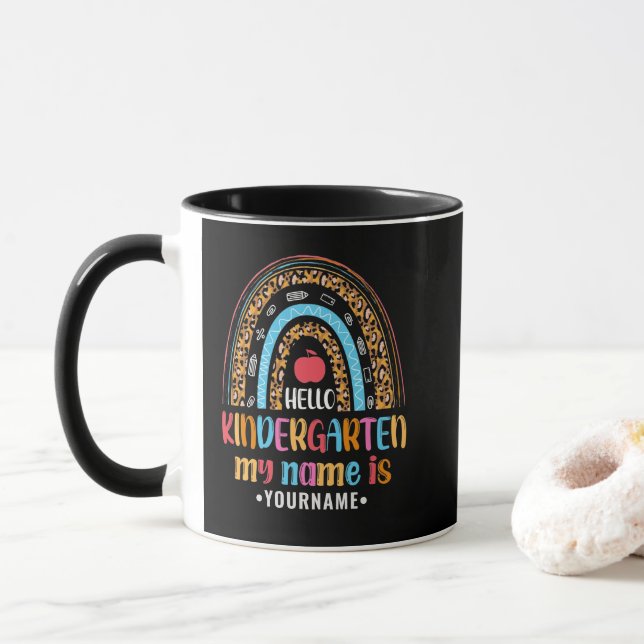 Hello Kindergarten Rainbow First Day of School Mug (With Donut)