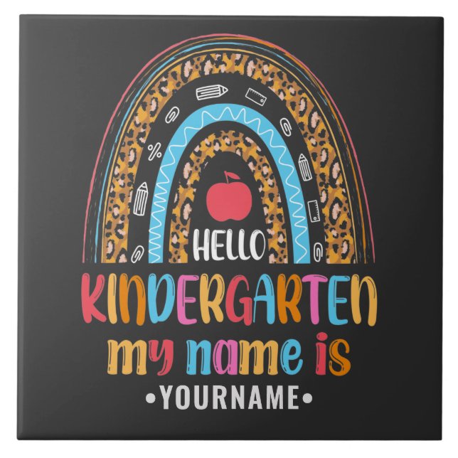 Hello Kindergarten Rainbow First Day of School Tile (Front)