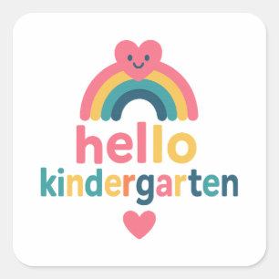 Hello Kindergarten Rainbow Heart Back To School Square Sticker