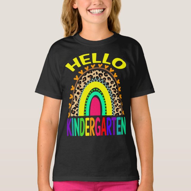 Hello Kindergarten Rainbow Leopard Back To School  T-Shirt (Front)