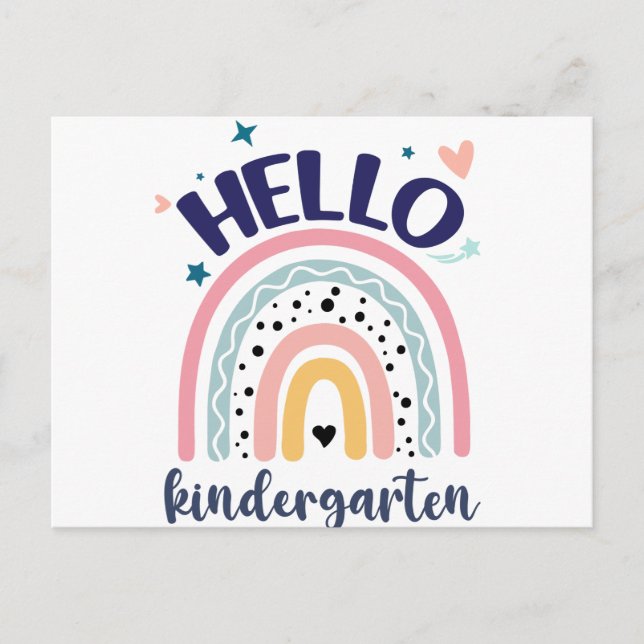 Hello Kindergarten Retro Rainbow for Teachers Postcard (Front)