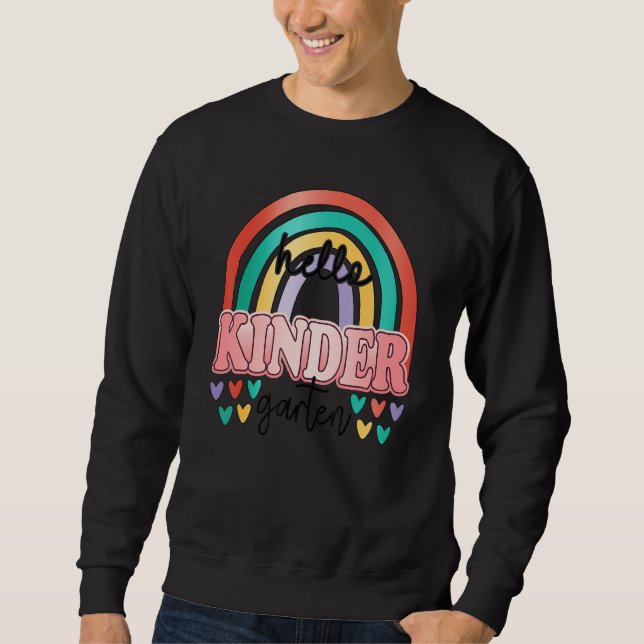 Hello Kindergarten Retro Rainbow Teacher Girl Back Sweatshirt (Front)