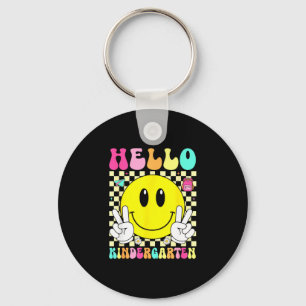 Hello kindergarten retro smile face back to school key ring