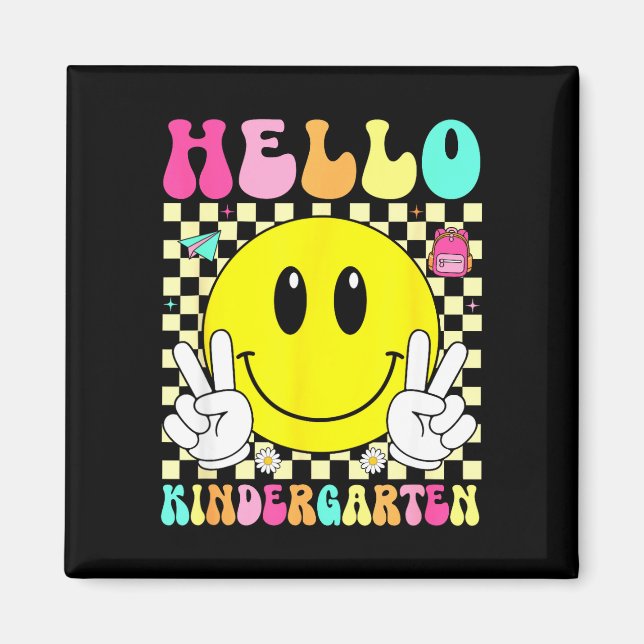 Hello kindergarten retro smile face back to school magnet (Front)