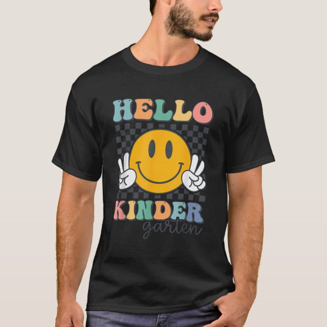Hello Kindergarten Retro Smile Teachers Kids Back  T-Shirt (Front)