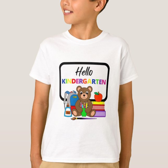 Hello Kindergarten School Bear Boy's T-Shirt (Front)