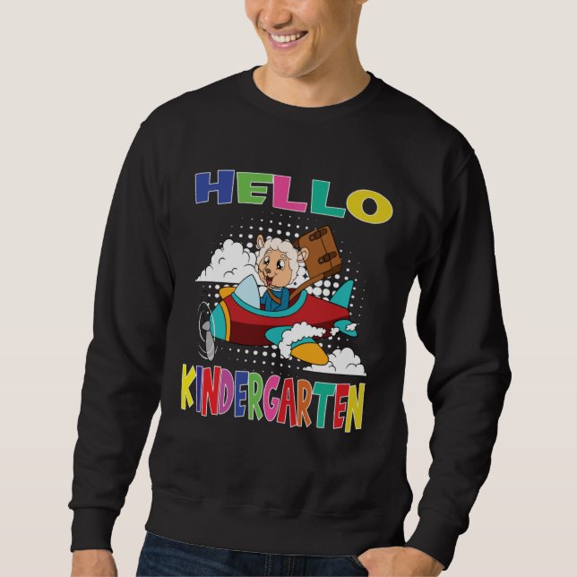Hello Kindergarten Sheep Flying Plane Sweatshirt (Front)