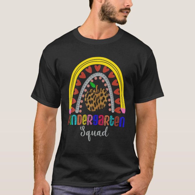Hello Kindergarten Squad Leopard Rainbow Team Back T-Shirt (Front)