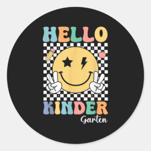 Hello Kindergarten Teacher Kids Retro Smile Back T Classic Round Sticker