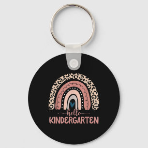 Hello Kindergarten Teacher Leopard Rainbow Back To Key Ring