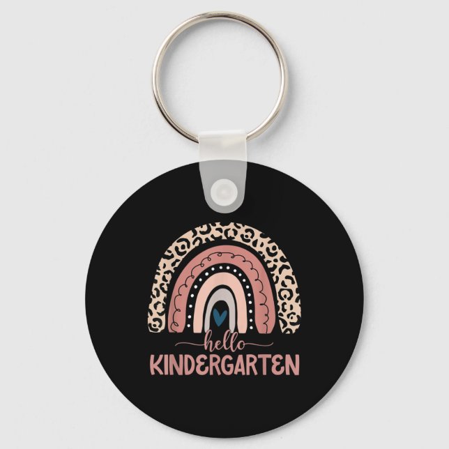 Hello Kindergarten Teacher Leopard Rainbow Back To Key Ring (Front)