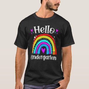 Hello Kindergarten Teacher Rainbow Kinder Back To  T-Shirt