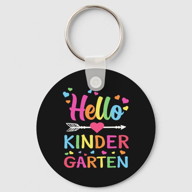 Hello Kindergarten Team Kinder Back to School Teac Key Ring (Front)