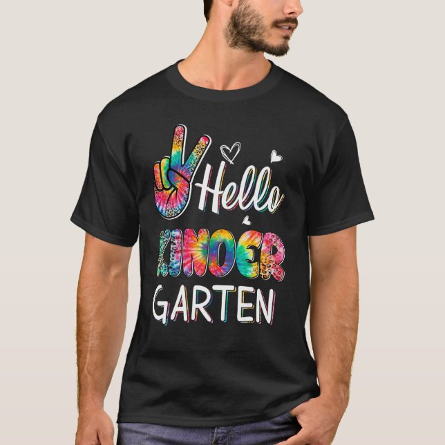 Hello Kindergarten Tie Dye Leopard Graphic Back To T-Shirt (Front)
