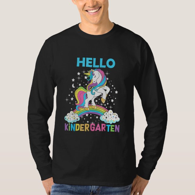 Hello Kindergarten Unicorn Here I Come Kindergarte T-Shirt (Front)