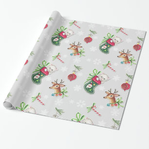 Hello Kitten Christmas Wrapping Paper on Gray