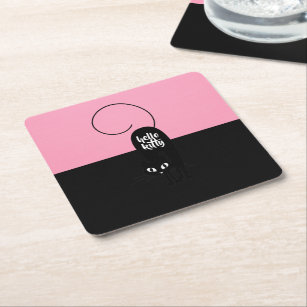 Hello Kitty, Two Tone Pink and Black Square Paper Coaster