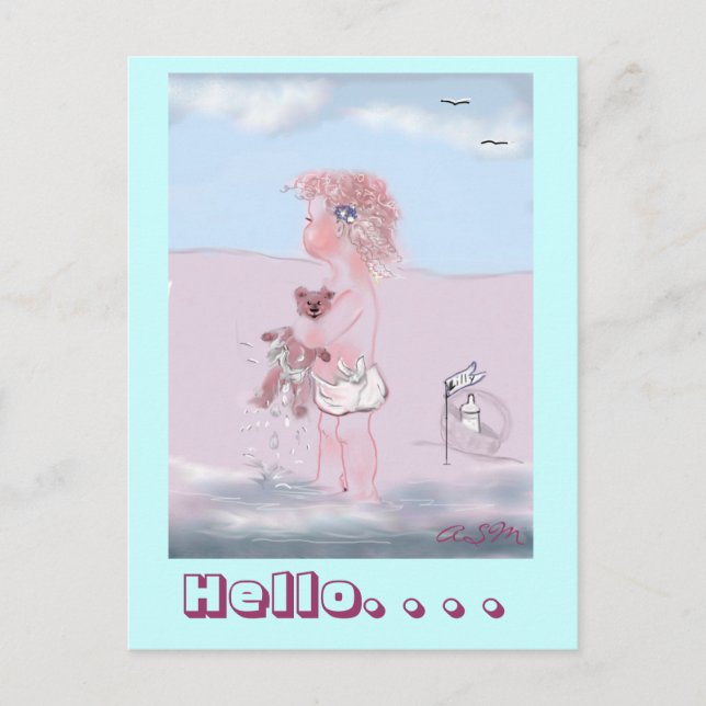 Hello - kleine  Süße + Teddy postkarte Postcard (Front)