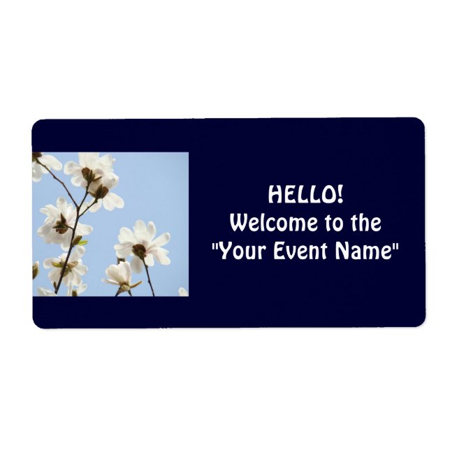 Hello! labels Welcome to the Your Event Blue White (Front)