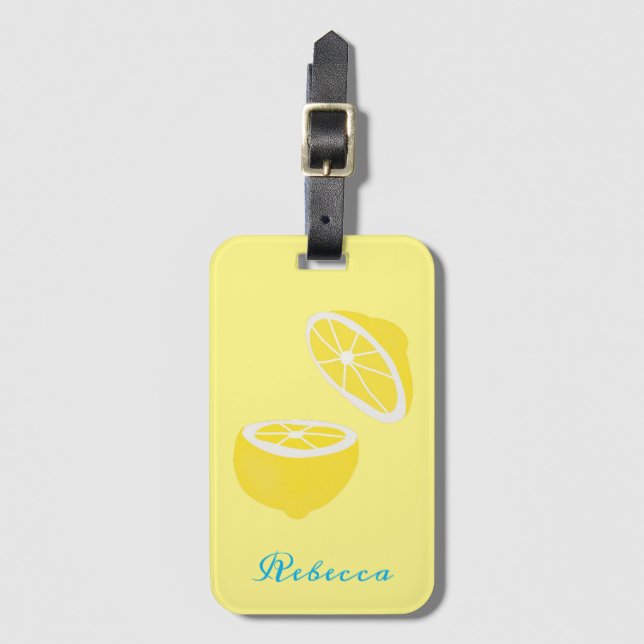 Hello Lemon modern yellow fruit Luggage Tag (Front Vertical)