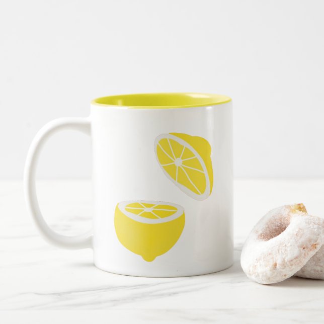 Hello Lemon modern yellow fruit Two-Tone Coffee Mug (With Donut)