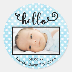 hello light  blue dots/photo - Circle Sticker