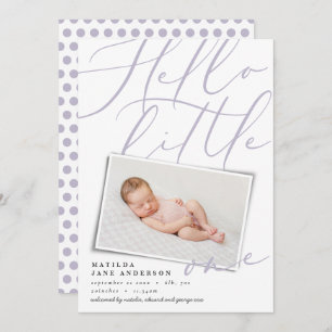 Hello lilac purple modern 1 photo simple announcement