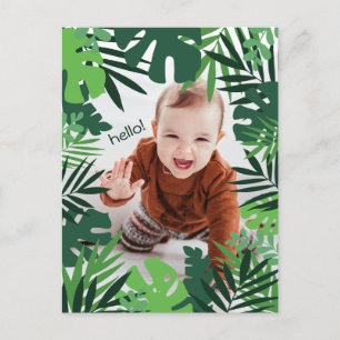 hello little boy in jungle leaves frame postcard