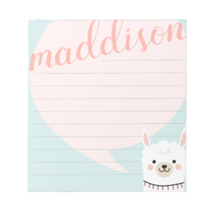 Hello Little Llama Pink Green Personalised Notepad