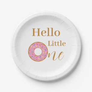 Hello Little One 1st Birthday Pink Doughnut Party Paper Plate