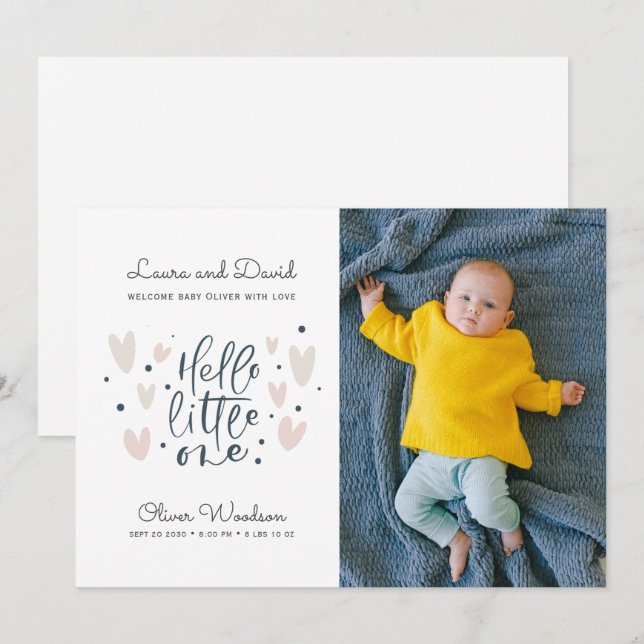 Hello Little One Blue Baby Boy Photo Birth Announc Announcement (Front/Back)
