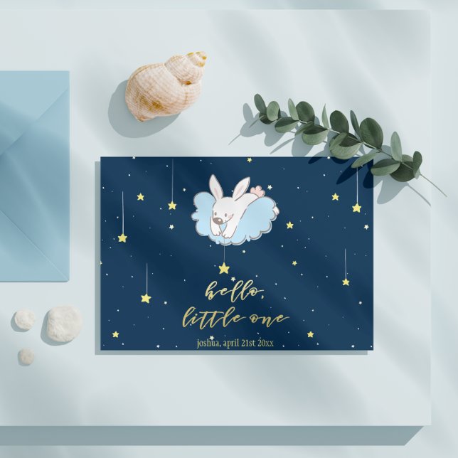 Hello Little One! Cute Bunny on a Cloud - New Baby Postcard (Creator Uploaded)