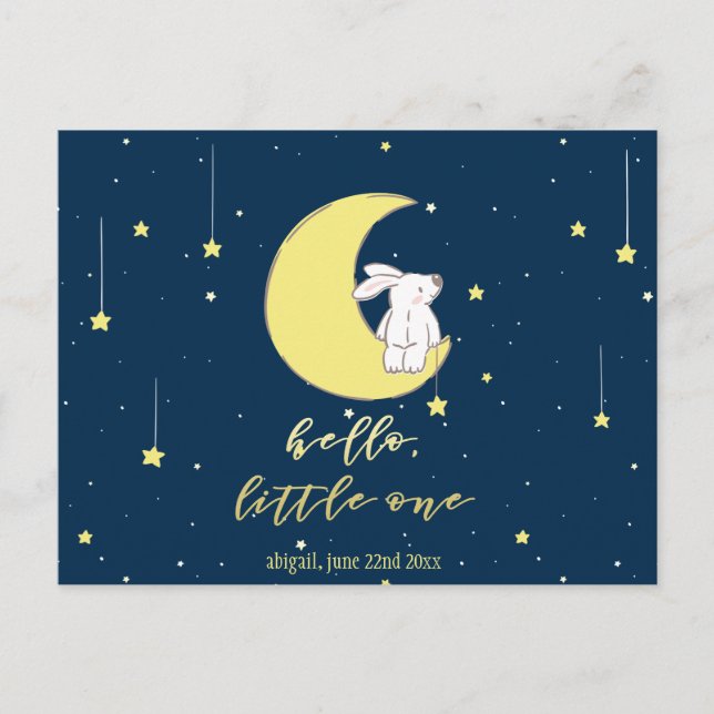 Hello Little One! Cute Bunny on the Moon New Baby Postcard (Front)