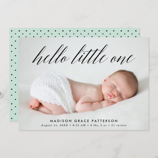 Hello Little One Mint Photo Birth Announcement (Front/Back)