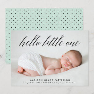 Hello Little One Mint Photo Birth Announcement