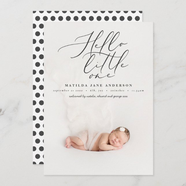 Hello little one modern photo announcement (Front/Back)