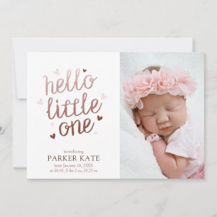 Hello little one Rose Gold Pink Photo Collage Announcement