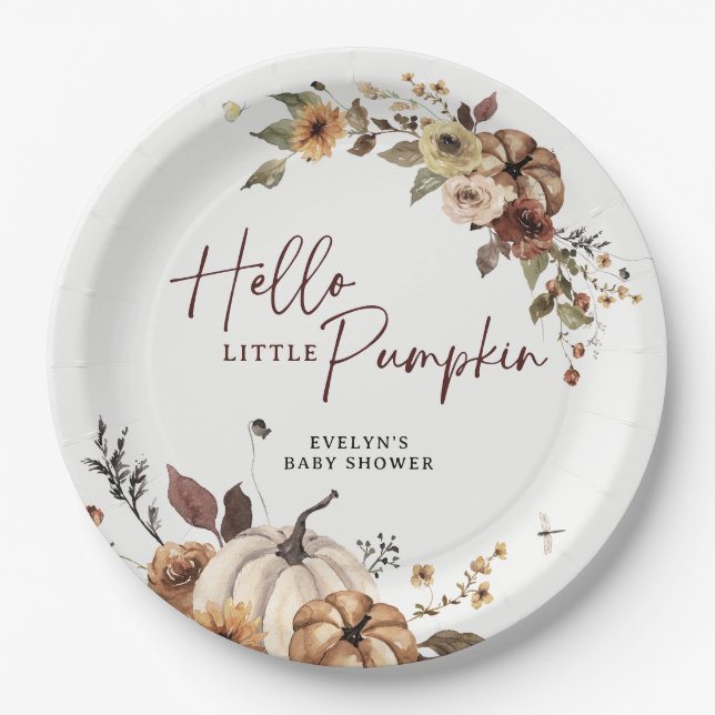 Hello Little Pumpkin Fall Baby Shower Paper Plate (Front)