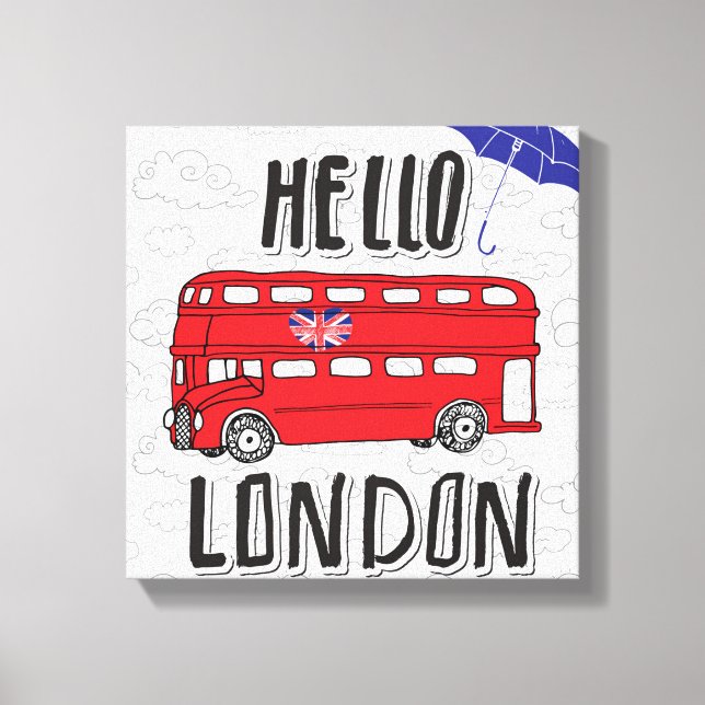 Hello London | Hand Lettered Sign With Umbrella (Front)
