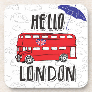 Hello London   Hand Lettered Sign With Umbrella Coaster