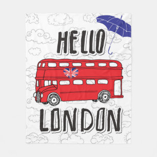 Hello London   Hand Lettered Sign With Umbrella Fleece Blanket