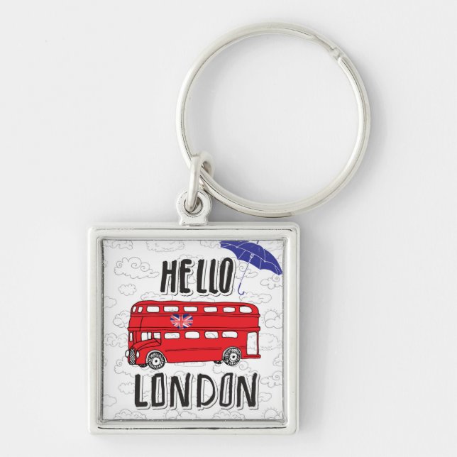 Hello London | Hand Lettered Sign With Umbrella Key Ring (Front)
