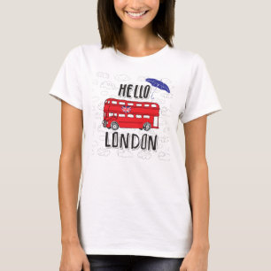 Hello London   Hand Lettered Sign With Umbrella T-Shirt