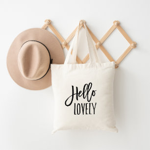 Hello Lovely Brush Lettered Typography Tote Bag