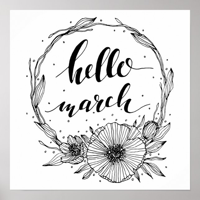 Hello March Line Art Poster (Front)